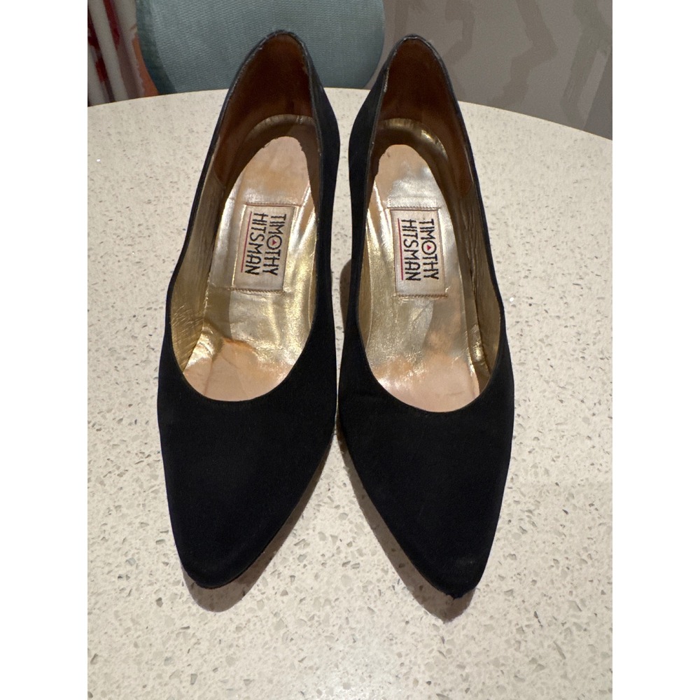 Timothy Hitsman Vintage Black Pumps Gold Star Studded Heels Size 6.5 24308